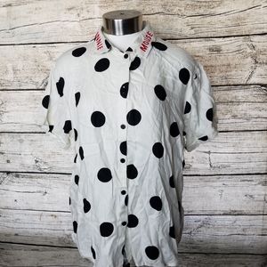 Junior's Minnie Mouse Disney Polka Dot Button Down Shirt Size 2XL